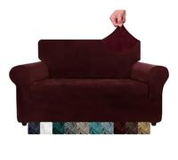 CHELZEN Fundas de Sofá de Terciopelo, Cubiertas de Sofá elásticas, 2 plazas, para Mascotas, para Perros, Protector de Muebles para Sala de Estar (2 Plaza, Rojo Vino)