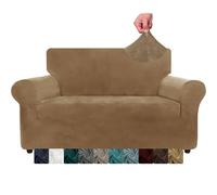 CHELZEN Fundas de Sofá de Terciopelo, Cubiertas de Sofá elásticas, 2 plazas, para Mascotas, para Perros, Protector de Muebles para Sala de Estar (2 Plaza, Camello)