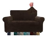 CHELZEN Fundas de Sofá de Terciopelo, Cubiertas de Sofá elásticas, 2 plazas, para Mascotas, para Perros, Protector de Muebles para Sala de Estar (2 Plaza, Café Oscuro)