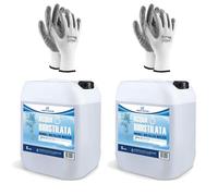 CHEMICA SOLUTIONS Agua bidestilada pura para uso industrial y clínico, 2 x 5 litros, destilada dos veces, desmineralizada, fabricada en Italia + 2 pares de guantes de regalo