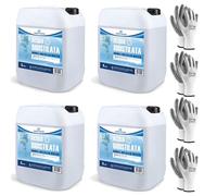 CHEMICA SOLUTIONS Agua bidestilada pura para uso industrial y clínico, 4 x 5 litros, destilada dos veces, desmineralizada, fabricada en Italia + 4 pares de guantes de regalo