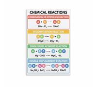 Chemical Reactions Science Poster Chemistry Educational Chart Wall-Art Canvas Print for Science Classroom Decor School Decor STEM Teacher Resources(Framed,12x18inch(30x45cm))