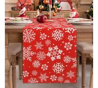 Chemin de Mesa Noël Rouge, Motif Flocon de Neige Blanco, Nappe Décoration Noël Ruban de Table, 40 x 140 cm Lavable Décoration de Table, Adecuado para Baptêmes Communions Mariage Anniversaires