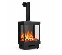 CHEMIN'ARTE Chimenea eléctrica Majestic con Tubo Decorativo, Efecto de Llama LED 3D 180°, 10 Colores, Troncos Decorativos y Cristales, Negro, calefacción 2000 W, Chimenea bajo Consumo