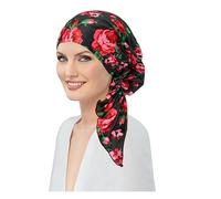 Chemo Headwear - Pañuelo preatado para la cabeza, turbante, bandana de alopecia, rojo y negro, Talla única