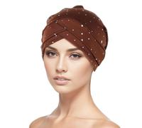 Chemo Turban - Gorro para mujer, pañuelo musulmán brillante, pañuelo para la cabeza adornado con diamantes, postizo de moño trenzado preatado, gorro térmico elástico suave para dormir (tipo - 7, talla