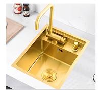 CHEMYO Fregadero de Cocina con Tapa Fregadero Dorado de Acero Inoxidable 304 Fregadero de Barra Invisible Cuadrado