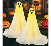 Chenboow - Fantome de Halloween, decoración de 2 piezas, decoración de fiesta de Halloween, fantasma de pie con luces, fantasma blanco brillante, decoración exterior, para patio, terraza, césped