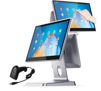 CHENCOO Cajas registradoras electrónicas, Caja registradora de Punto de Venta, Ajuste multiángulo, Pantalla Principal de 15,6 Pulgadas + Pantalla para Invitados de 11,6 Pulgadas,A