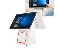 CHENCOO Pantalla táctil LED de 15,6", Terminal POS inalámbrico, 8 GB de RAM, SSD de 128 GB, interacción de Doble Pantalla + Plegado multiángulo, Impresora de Engranajes Grande incorporada,White
