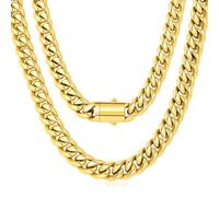 CHENETOILE Cadena de eslabones cubanos de oro de 12 mm para hombre, no se deslustra, collar de acero inoxidable 316L con cierre de caja resistente, chapado en oro de 18 quilates, cadena Miami duradera