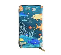 chenfandi Blue Underwater World of Fish - Cartera con cremallera para mujer, cartera larga para mujer, cartera organizadora de múltiples tarjetas y cartera de mano, Black, Talla única