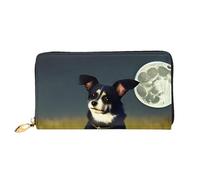 chenfandi Cartera Dog Under Moon, cartera con cremallera, organizador de múltiples tarjetas, gran capacidad, 7.48 x 4.13 pulgadas (aprox. 19 x 10.5 cm), Black, Talla única