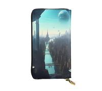 chenfandi Cities of The Future - Cartera con cremallera para mujer, cartera larga para mujer, cartera organizadora de múltiples tarjetas y cartera de mano, Black, Talla única