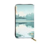 chenfandi Fallen Leaves On A Tranquil Lake - Cartera con cremallera para mujer, cartera larga para mujer, cartera organizadora de múltiples tarjetas y cartera de mano, Black, Talla única
