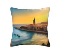chenfandi Funda de almohada Sunset In Barcelona, 40.6 x 40.6 cm, almohada decorativa cuadrada para sofá, sala de estar, cama y decoración del hogar.