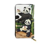 chenfandi Pandas of Father and Son - Cartera con cremallera para mujer, cartera larga para mujer, cartera organizadora de múltiples tarjetas y cartera de mano, Black, Talla única
