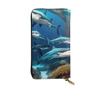 chenfandi Submarine Shark Coral - Cartera con cremallera para mujer, cartera larga para mujer, cartera organizadora de múltiples tarjetas y cartera de mano, Black, Talla única