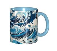 chenfandi Taza Ukiyo-e Style Waves de 330 ml con asa, apta para té caliente, leche y otras bebidas, apta para microondas.