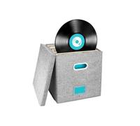 CHENGAIJIAN Estante para CD Caja de almacenamiento de discos de vinilo de tela cuadrada de lino y algodón de 12 pulgadas for sala de estar, dormitorio, oficina(Gray)