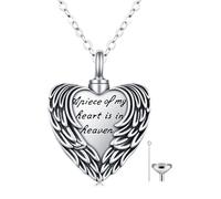CHENGHONG Collares de urna para cenizas, plata de ley 925, collar conmemorativo, colgante de cremación, alas de ángel, joyería para mamá, papá, mujeres, hombres, mascotas