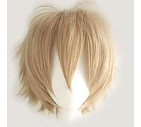 chenghuax Moda Corta Spiky Cayered Anime Cosplay Peluca Halloween Navidad Carnaval Dress Up Pretend Play Party Pelucas Completas para Mujeres Hombres (Negro) (Color : Linen Blonde)