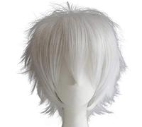 chenghuax Moda Corta Spiky Cayered Anime Cosplay Peluca Halloween Navidad Carnaval Dress Up Pretend Play Party Pelucas Completas para Mujeres Hombres (Negro) (Color : White)