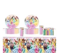 CHENGLI 61PCS Princesa Vajilla para Fiestas, Juego Vajilla The Princesa, Decoración Cumpleaños, Incluye Vasos, Platos, Mantel, Servilletas