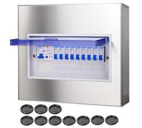 CHENGPI Armario Electrico de Acero Inoxidable 304,Caja Distribucion Electrica Montada En Superficie, Cuadro Electrico Premontado con Interruptor,Caja de Distribución Impermeable IP44|12 Módulos