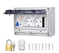 CHENGPI Caja de Distribución, Cuadro electrico premontado, Caja Eléctrica Exterior Impermeable con Tomas de Corriente e Interruptores Automáticos de Fuga, Panel Eléctrico de 8 Módulos