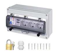 CHENGPI Caja de Distribución Estanca con Interruptor Diferencial y Tomas de Corriente, Caja Cuadro Electrico Impermeable con Protección Contra Sobrepresión, Centralita de 1 Fila de 12 Módulos