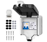 CHENGPI Caja Distribucion Electrica Montada En Superficie, Cuadro Electrico Premontado con Protección Contra Fugas 16A y Enchufe, Caja de Distribución Impermeable IP66|4 Módulos