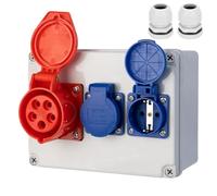 CHENGPI Distribuidor de Corriente de Pared con IP54 2x230V Tomas Schuko y 16A CEE, IP67 Distribuidor de Corriente para Construcción, Caja de Distribución Portátil para Exteriores para Taller, Edificio