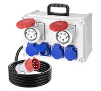 CHENGPI Distribuidor de corriente de pared IP44 | 2 enchufes CEE de 5 pines 16 A + 4 enchufes Schuko de 16 A | caja de distribución de corriente con cable de 150 mm (conector CEE de 5 polos) | para