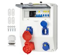 CHENGPI Distribuidor de Corriente para Construcción, Distribuidor de Pared para Obras con Disyuntor, 5P CEE Socket y Schuko Socket, Distribuidor de Consumo Eléctrico para Talleres y Fábricas