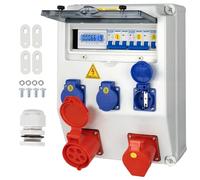 CHENGPI Distribuidor de Corriente para Construcción, Distribuidor de Pared para Obras con Disyuntor, 5P CEE Socket y Schuko Socket, Distribuidor de Consumo Eléctrico para Talleres y Fábricas