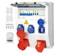 CHENGPI Distribuidor de Corriente para Construcción, Distribuidor de Pared para Obras con Disyuntor, 5P CEE Socket y Schuko Socket, Distribuidor de Consumo Eléctrico para Talleres y Fábricas