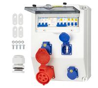 CHENGPI Distribuidor de Corriente para Construcción, Distribuidor de Pared para Obras con Disyuntor, 5P CEE Socket y Schuko Socket, Distribuidor de Consumo Eléctrico para Talleres y Fábricas