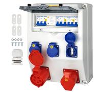 CHENGPI Distribuidor de Corriente para Construcción, Distribuidor de Pared para Obras con Disyuntor, 5P CEE Socket y Schuko Socket, Distribuidor de Consumo Eléctrico para Talleres y Fábricas