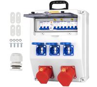 CHENGPI Distribuidor de Pared para Obras con Disyuntor,Distribuidor de pared con toma de corriente Schuko IP54 230V/16A y toma de corriente CEE IP44 16A/32A