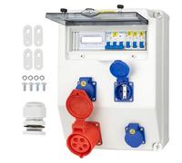 CHENGPI Distribuidor de Pared para Obras, IP65 Distribuidor de Corriente Estanco con Disyuntor y Contador de Electricidad, Distribuidor de Pared con Toma Schuko IP54 230V/16A y Toma CEE 380V/16A