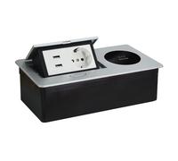 CHENGPI Enchufe empotrado con carga inalámbrica, regleta con 2 enchufes, enchufe retráctil con USB+tipo C PD18W, regleta de ahorro de espacio para cocina, oficina y encimera