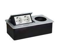 Chengpi Enchufe empotrado con carga inalámbrica, regleta empotrada con 2 enchufes, ahorro de espacio para cocina, oficina y encimera