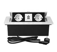 CHENGPI Regleta de Enchufes,Enchufe Multiple Retractible para Escritorio con 2 Enchufes EU,Regletas Enchufes con 2 Puertos USB para Encimera, Cocina, Taller