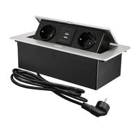 CHENGPI Regleta de Enchufes,Enchufe Multiple Retractible para Escritorio con 2 Enchufes EU,Regletas Enchufes con 2 Puertos USB para Encimera, Cocina, Taller