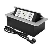 CHENGPI Regletas de Enchufes,Enchufe Multiple Retractible para Escritorio con 2 Enchufes EU,Regletas Enchufes con 2 Puertos USB+Type C para Encimera,Cocina,Taller