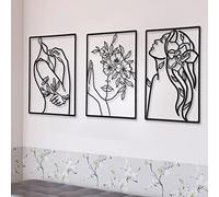 CHENGU 3 Pieces Metal Minimalist Abstract Woman Wall Art Line Drawing Wall Art Decor Single Line Female Home Hanging for Kitchen Bathroom Living Room