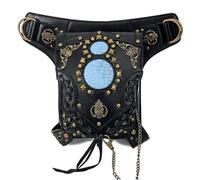 CHENHOJU Bolso bandolera Steampunk, bolso de hombro gótico de piel sintética con cadena, riñonera retro para cosplay, negro, Talla única