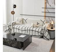 Chenilla Grand Plaid et Couvre-lit lavable Jeté de Canapé Noir 180 x 460 cm con Franges Délicates Protège Canapé Couverture Stylée pour Salon et Décoration Intérieure