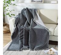 Chenille Lanza MANUNTA con TASELLES, Todos LOS LANGES COMBA COZADOS LOS COMBAS COMENTOS para LA Caja del Sofa Sofa Cama de sillón (Gris Oscuro, 180x300cm)